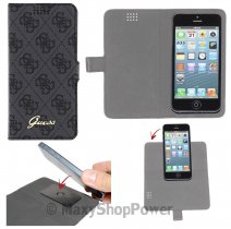 GUESS CUSTODIA FLIP COVER REAL LEAHER CASE SIZE L UNIVERSALE GREY
