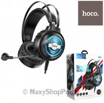 HOCO CUFFIE GAMING HEADPHONES ON-EAR W101 PER PC USB O JACK 3,5 MM CON MICROFONO LED BLACK