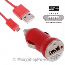 MAXY CARICABATTERIE PER AUTO DA ACCENDISIGARI USB + CAVO MICROUSB UNIVERSALE 5W 1A RED BULK /